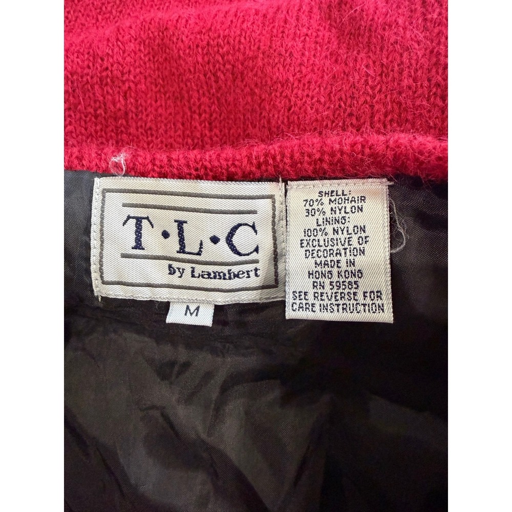 Vintage 90s TLC‎ by Lambert Red Mohair Tapestry Cardigan Medium Boho Art To Wear - Picture 12 of 13